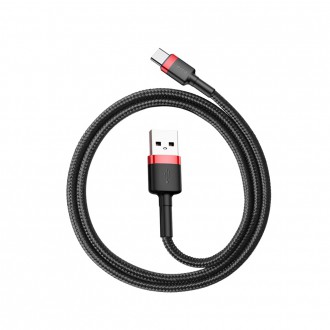 Baseus Cafule Cable odolný nylonový kabel USB / USB-C QC3.0 3A 0,5M černo-červený (CATKLF-A91)