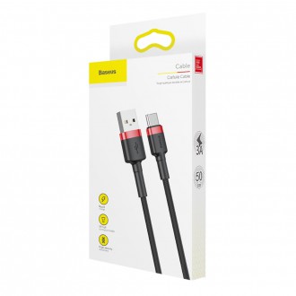 Baseus Cafule Cable odolný nylonový kabel USB / USB-C QC3.0 3A 0,5M černo-červený (CATKLF-A91)