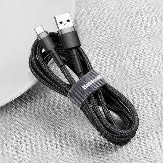 [RETURNED ITEM] Baseus Cafule Cable Durable Nylon Braided Wire USB / USB-C QC3.0 3A 1M black-grey (CATKLF-BG1)