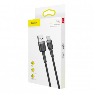 [RETURNED ITEM] Baseus Cafule Cable Durable Nylon Braided Wire USB / USB-C QC3.0 3A 1M black-grey (CATKLF-BG1)