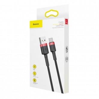Baseus Cafule Cable odolný nylonový kabel USB / USB-C QC3.0 3A 1M černo-červený (CATKLF-B91)