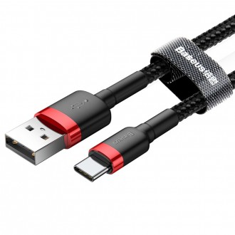 Baseus Cafule Cable odolný nylonový kabel USB / USB-C QC3.0 2A 2M černo-červený kabel (CATKLF-C91)
