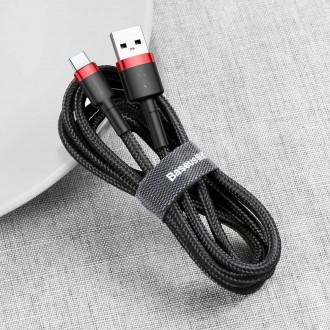 Baseus Cafule Cable odolný nylonový kabel USB / USB-C QC3.0 2A 2M černo-červený kabel (CATKLF-C91)