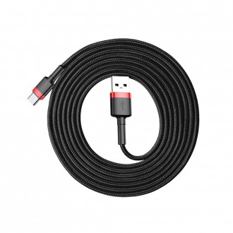 Baseus Cafule Cable odolný nylonový kabel USB / USB-C QC3.0 2A 2M černo-červený kabel (CATKLF-C91)