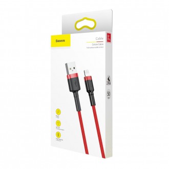 Baseus Cafule Cable odolný nylonový kabel USB / Lightning QC3.0 2.4A 0.5M červený (CALKLF-A09)