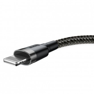 Baseus Cafule Cable odolný nylonový kabel USB / Lightning QC3.0 2.4A 0.5M černo-šedý (CALKLF-AG1)