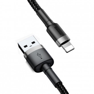 Baseus Cafule Cable odolný nylonový kabel USB / Lightning QC3.0 2.4A 0.5M černo-šedý (CALKLF-AG1)