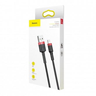 Baseus Cafule Cable odolný nylonový kabel USB / Lightning QC3.0 2.4A 0.5M černo-červený (CALKLF-A19)