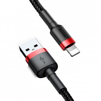 Baseus Cafule Cable odolný nylonový kabel USB / Lightning QC3.0 2.4A 1M černo-červený (CALKLF-B19)
