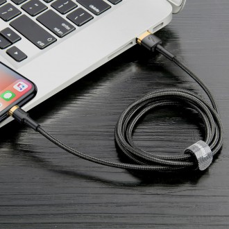 Baseus Cafule Cable odolný nylonový kabel USB / Lightning QC3.0 2.4A 1M černo-zlatý (CALKLF-BV1)