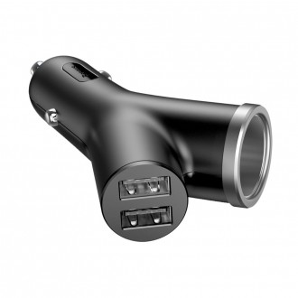 Baseus Y Type Car Charger nabíječka do auta 2x USB + zásuvka do zapalovače 3,4A černá (CCALL-YX01)