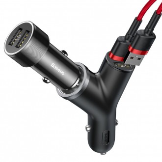 Baseus Y Type Car Charger nabíječka do auta 2x USB + zásuvka do zapalovače 3,4A černá (CCALL-YX01)