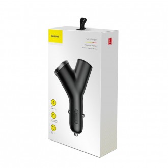 Baseus Y Type Car Charger nabíječka do auta 2x USB + zásuvka do zapalovače 3,4A černá (CCALL-YX01)