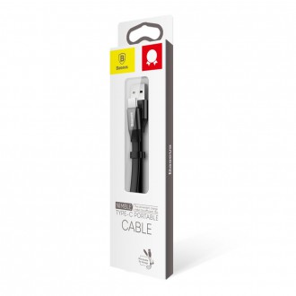 Baseus Nimble plochý kabel USB / USB-C kabel s držákem 2A 0,23M černý (CATMBJ-01)