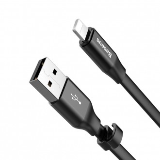 Baseus Nimble plochý kabel USB / Lightning kabel s držákem 2A 0,23M černý (CALMBJ-B01)