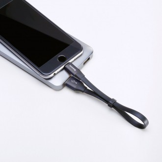 Baseus Nimble plochý kabel USB / Lightning kabel s držákem 2A 0,23M černý (CALMBJ-B01)