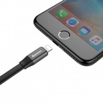 Baseus Nimble plochý kabel USB / Lightning kabel s držákem 2A 0,23M černý (CALMBJ-B01)