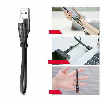 Baseus Nimble plochý kabel USB / Lightning kabel s držákem 2A 0,23M černý (CALMBJ-B01)