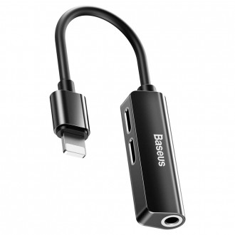 Baseus Audio Converter L52 adaptér z Lightning na 2x Lightning + mini jack 3,5 mm černý (CALL52-01)