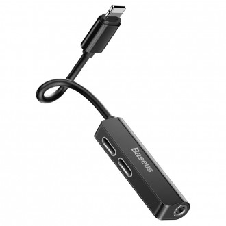 Baseus Audio Converter L52 adaptér z Lightning na 2x Lightning + mini jack 3,5 mm černý (CALL52-01)