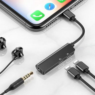 Baseus Audio Converter L52 adaptér z Lightning na 2x Lightning + mini jack 3,5 mm černý (CALL52-01)
