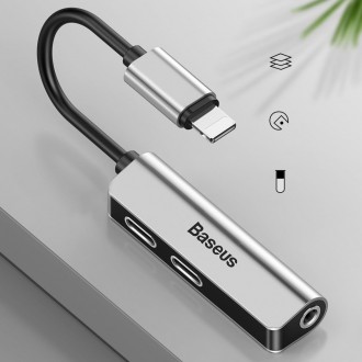 Baseus Audio Converter L52 adaptér z Lightning na 2x Lightning + mini jack 3,5 mm černý (CALL52-01)