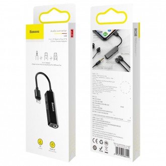 Baseus Audio Converter L52 adaptér z Lightning na 2x Lightning + mini jack 3,5 mm černý (CALL52-01)