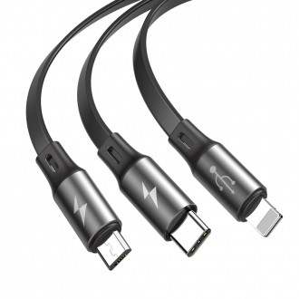 Zatahovací kabel Baseus Fabric 3v1 USB - Micro USB / Lightning / USB-C 3,5A 35 cm - 120 cm šedý (CAMLT-BYG1)