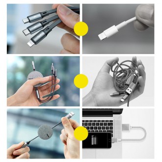 Zatahovací kabel Baseus Fabric 3v1 USB - Micro USB / Lightning / USB-C 3,5A 35 cm - 120 cm šedý (CAMLT-BYG1)