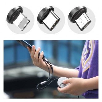 Zatahovací kabel Baseus Fabric 3v1 USB - Micro USB / Lightning / USB-C 3,5A 35 cm - 120 cm šedý (CAMLT-BYG1)