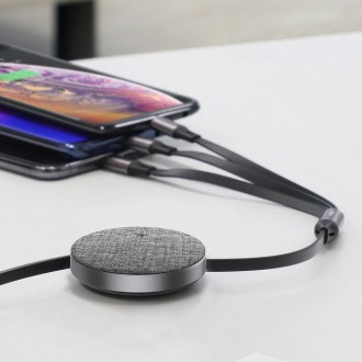 Zatahovací kabel Baseus Fabric 3v1 USB - Micro USB / Lightning / USB-C 3,5A 35 cm - 120 cm šedý (CAMLT-BYG1)