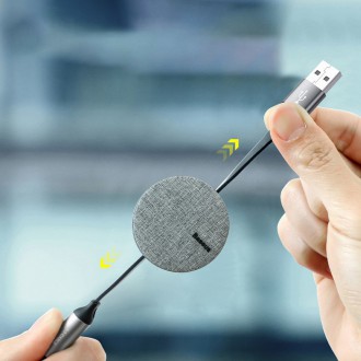 Zatahovací kabel Baseus Fabric 3v1 USB - Micro USB / Lightning / USB-C 3,5A 35 cm - 120 cm šedý (CAMLT-BYG1)