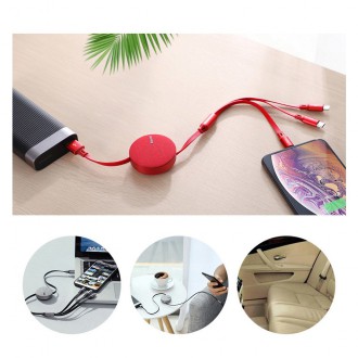 Zatahovací kabel Baseus Fabric 3v1 USB - Micro USB / Lightning / USB-C 3,5A 35 cm - 120 cm šedý (CAMLT-BYG1)
