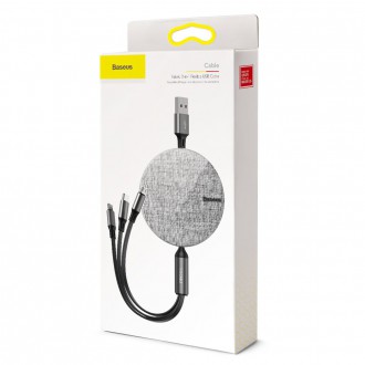 Zatahovací kabel Baseus Fabric 3v1 USB - Micro USB / Lightning / USB-C 3,5A 35 cm - 120 cm šedý (CAMLT-BYG1)
