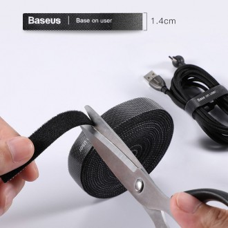 Pásky na suchý zip Baseus Rainbow Circle - organizér kabelů na suchý zip 1m černý (ACMGT-E01)