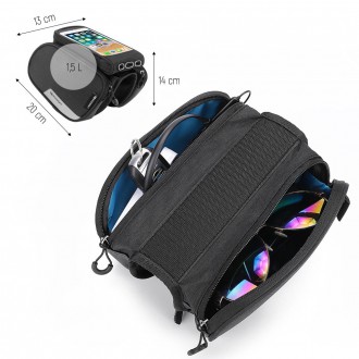 Wozinsky taška na rám na kolo + odnímatelné pouzdro na telefon do 6,5" 1,5l černé (WBB7BK)
