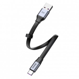 Baseus Jednoduchý plochý kabel USB kabel / USB Type C SuperCharge 5A 40W Quick Charge 3.0 QC 3.0 23cm šedý (CATMBJ-BG1)