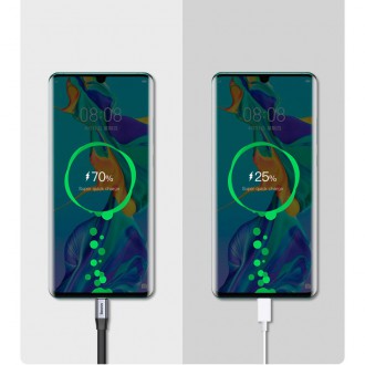 Baseus Jednoduchý plochý kabel USB kabel / USB Type C SuperCharge 5A 40W Quick Charge 3.0 QC 3.0 23cm šedý (CATMBJ-BG1)