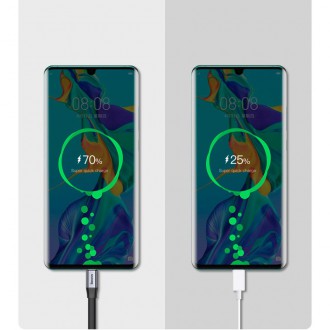 Baseus Jednoduchý plochý kabel USB kabel / USB Type C SuperCharge 5A 40W Quick Charge 3.0 QC 3.0 23cm šedý (CATMBJ-BG1)