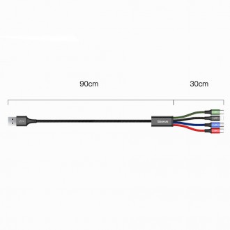 Baseus kabel USB 4v1 2x Lightning / USB Type C / micro USB kabel v nylonovém opletu 3,5A 1,2m černý (CA1T4-A01)