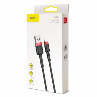 Baseus Cafule Cable odolný nylonový kabel USB / Lightning QC3.0 2A 3M černo-červený (CALKLF-R91)