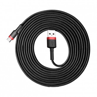 Baseus Cafule Cable odolný nylonový kabel USB / USB-C QC3.0 2A 3M černo-červený (CATKLF-U91)