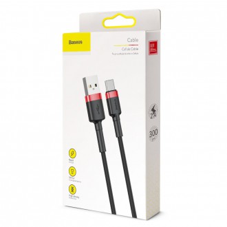 Baseus Cafule Cable odolný nylonový kabel USB / USB-C QC3.0 2A 3M černo-červený (CATKLF-U91)