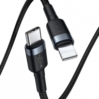 Baseus Cafule Cable odolný nylonový kabel USB Type C PD / Lightning 18W QC3.0 1m černo-šedý (CATLKLF-G1)