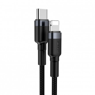 Baseus Cafule Cable odolný nylonový kabel USB Type C PD / Lightning 18W QC3.0 1m černo-šedý (CATLKLF-G1)