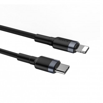 Baseus Cafule Cable odolný nylonový kabel USB Type C PD / Lightning 18W QC3.0 1m černo-šedý (CATLKLF-G1)