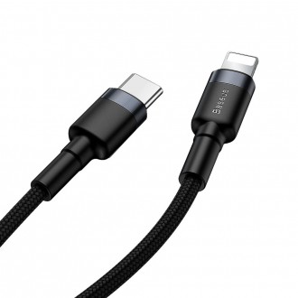 Baseus Cafule Cable odolný nylonový kabel USB Type C PD / Lightning 18W QC3.0 1m černo-šedý (CATLKLF-G1)