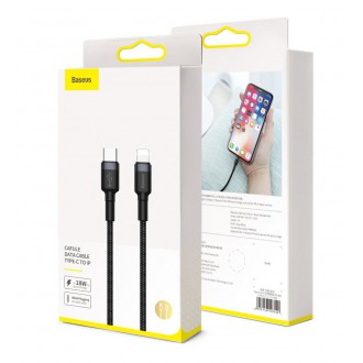 Baseus Cafule Cable odolný nylonový kabel USB Type C PD / Lightning 18W QC3.0 1m černo-šedý (CATLKLF-G1)