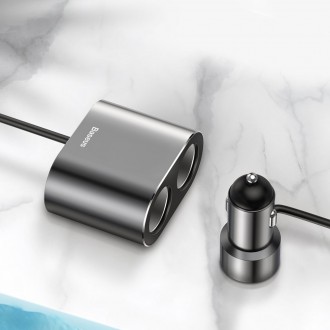 Rozbočovač nabíječky do auta Baseus 2x USB 3.1A 17W + 2x zásuvka do zapalovače cigaret 80W černá (CRDYQ-01)