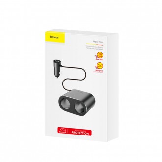 Rozbočovač nabíječky do auta Baseus 2x USB 3.1A 17W + 2x zásuvka do zapalovače cigaret 80W černá (CRDYQ-01)